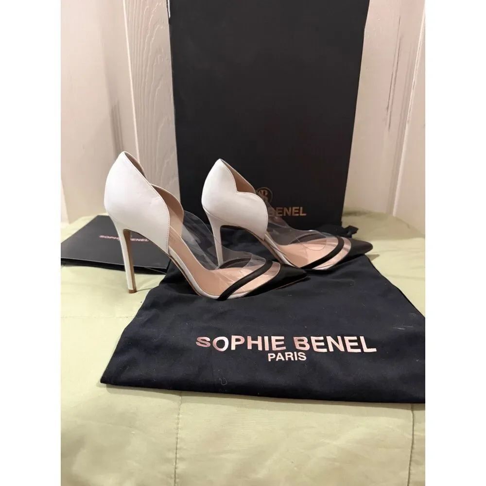 Sophie Benel Paris NIHA white and black pointed-toe pumps with clear PVC sides.